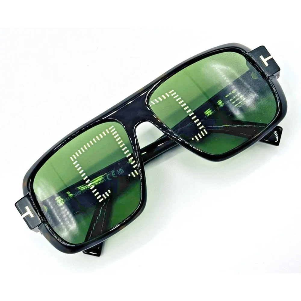 Tom Ford Sunglasses Turner FT1101 52N Dark Havana Square Frame Green Lens 58mm